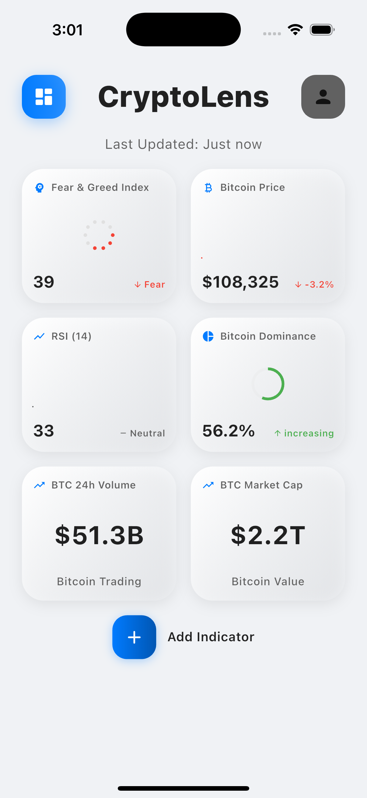 CryptoLens Dashboard - Real-time cryptocurrency data and market indicators